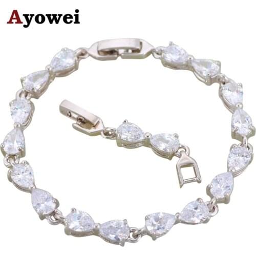 Ayowei Romantic Water Drop White Zircon Charm Bracelets Silver High Quality Lowest Price Fashion Jewelry TB1132A for Teen