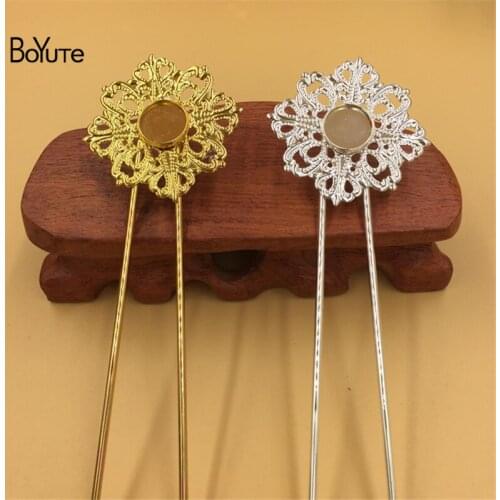 BoYuTe 5Pcs 12MM Cabochon Base Setting Silver Gold Kanzashi Hair Stick Women Diy Hair Accesories