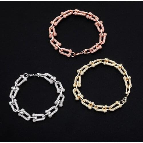 NEW Hip Hop Paved CZirconia Stones Iced Out Bling Zircon U shape Chain Bracelet For Men Rapper Jewelry Gifts Drop Shipping