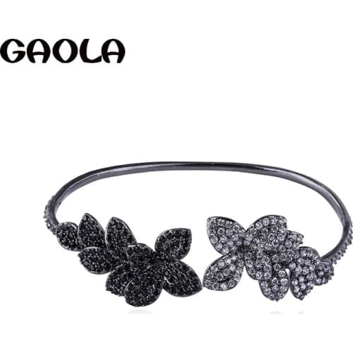GAOLA New Leaves Big AAA Square CZ Crystal Open Bracelets & Bangles for Party Gift GLS0717
