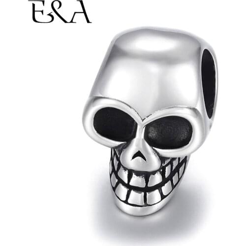 Stainless Steel Beads Skull Spacer Large Hole 6mm Slide Charm Pendant DIY Men Bracelet Making Supplies Handmade Jewelry Findings