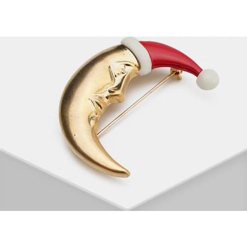Amorita boutique Moon with christmas hat brooches