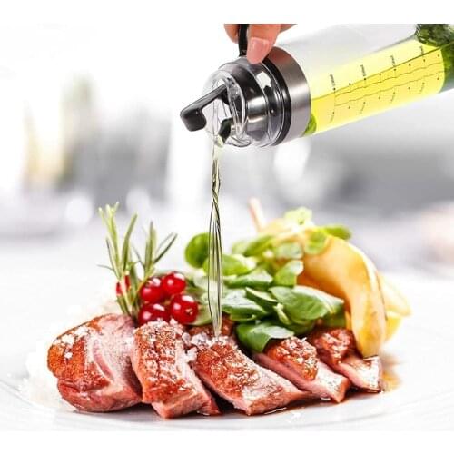 Oil Dispenser Bottle 550ML Auto Flip Olive Oil Dispensing Bottle Leak Proof Glass Cruet Bottle with Non-Slip Handle