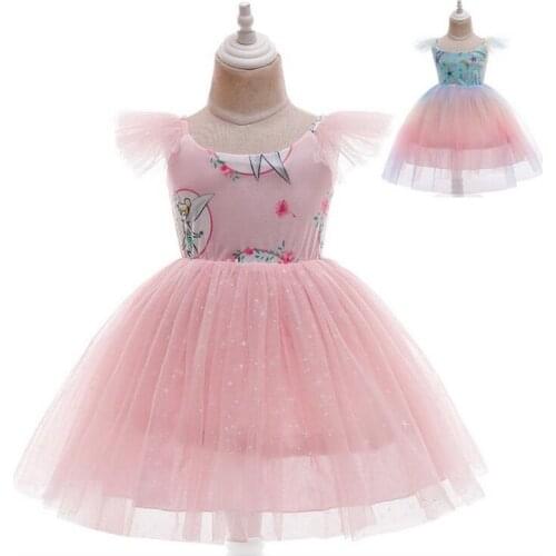 Girls Birthday Party Tutu Dresses Kids Cartoon Elf Cosplay Fancy Up Princess Dress Children Summer Little flying Sleeve Costume