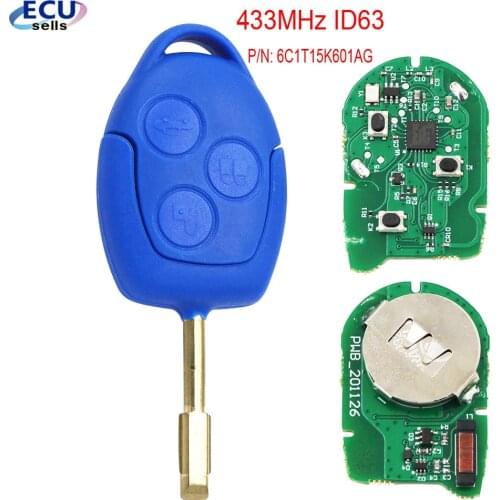 Remote Key FOB 3 Button 433MHz ID63 Chip for Ford Transit WM VM 2006-2014 P/N: 6C1T15K601AG FO21