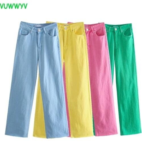 VUWWYV Za Baggy Jeans Woman High Waist Wide Leg Jeans Women Pink Y2K Summer Pants for Women Green Mom Jeans Streetwear Trousers