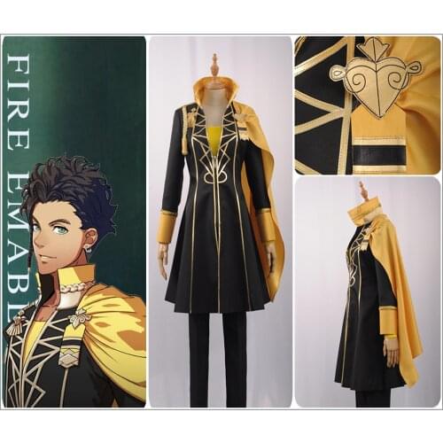 Fire Emblem: Three Houses Claude von Regan Cosplay Costume Custom Cool Black Trench Pants Yellow Cloak T-Shirt Stage Uniform