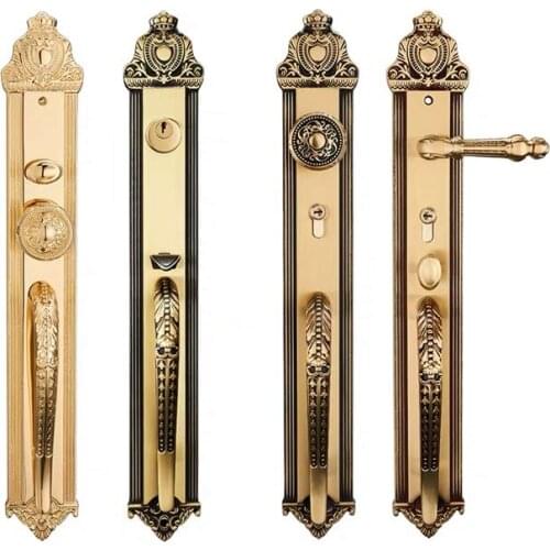 European gate lock Guard against theft handle lock High-top Villa Double open bronze door lock Exquisite carved wooden door lock
