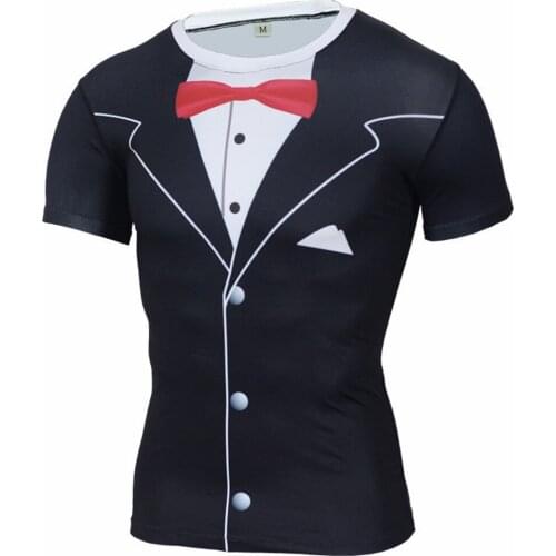 Mens Funny Compression T Shirt 3D Summer Short-Sleeve Tshirt O-Neck Fitness Clothing Costume Tops Tees Fake Suit Casual Shirt