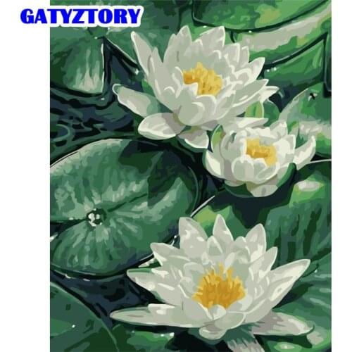 GATYZTORY Painting By Numbers Lotus Flowers Wall Art Pictures By Number Lotus Leaf For Adults Home Decoration 50x40cm