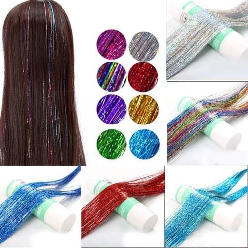 Holographic 100cm Sparkle Hairpin Long Laser Dazzles Tinsel Hair Glitter Extensions