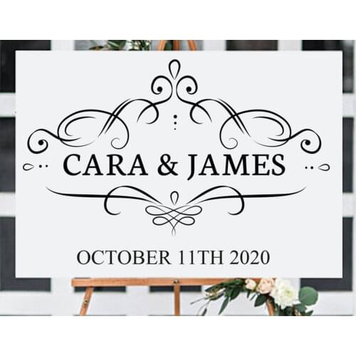Custom Art Design Bride & Groom Wedding Decal Name Date Sticker Vinyl Decor Wedding Sign Mural Gift WL234