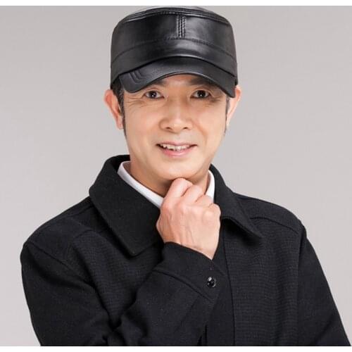 Genuine Leather Hat Mens Flat Cap 100% High Quality First Layer Sheepskin Military Hats Snapback Leisure Tourism Motion Spring