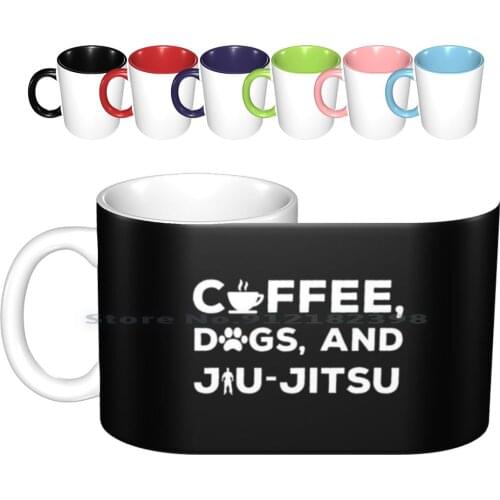 Coffee , Dogs , And Jiu Jitsu | Brazilian Jiu Jitsu Contact Sports Hobby Amateur Fighting Boxing Ceramic Mugs Coffee Cups Milk