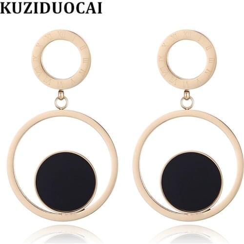 Kuziduocai 2018 New ! Fashion Fine Jewelry Titanium Stainless Steel Circle Round Wafer Roman Text Stud Earrings For Women E-1224