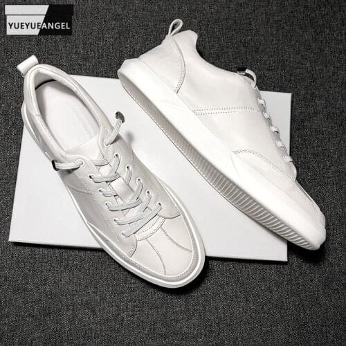 Spring Summer Mens White Flats Low Cut Casual Shoes Lace Up Genuine Leather Loafers Fashion Man Skateboard Trainers Sneakers