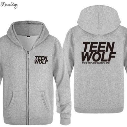 Mens Hoodies Teen Wolf Letter Printed Zipper Hoodie Men Fleece Skate Jacket Coat Winter Mens Sweatshirt Oversized Tracksuit Hot