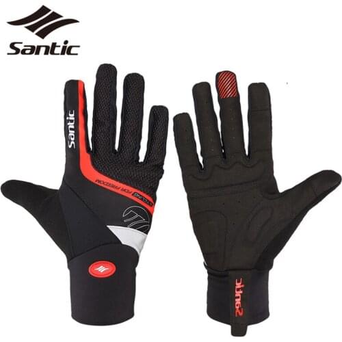 Santic Men Cycling Gloves Winter Full Finger Thermal Bike Gloves Guantes Ciclismo Touchscreen Shockproof Padded Bicycle Gloves