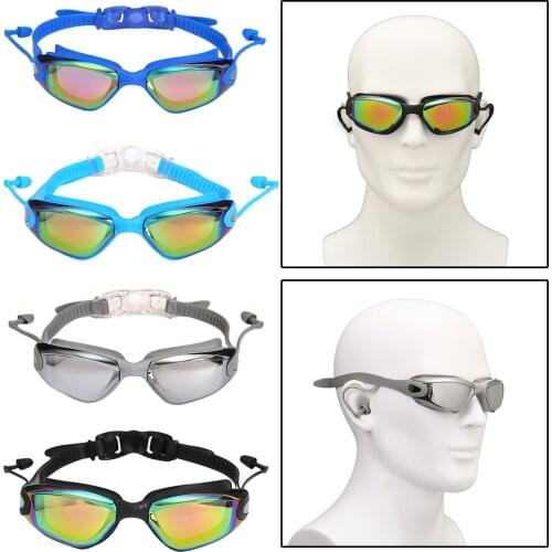 Unisex Adults Swimming Goggles UV Protection Anti-fog Earplugs w/ Leak-Proof Adjustable Strap Wide Vision Eyewear Swimming Gear