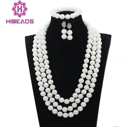 Fantastic Quality White Coral Beads Jewelry Set 26inches Bib Beaded Necklace Costume Women Jewelry Set Free Shipping CNR734