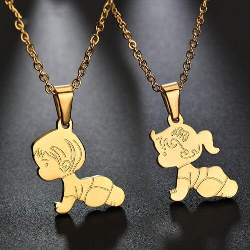 Nextvance Cartoon Gold Crawling Baby Boy Girl Necklace for Women Men 316L Stainless Steel Necklaces with Chain Charm Family Gift
