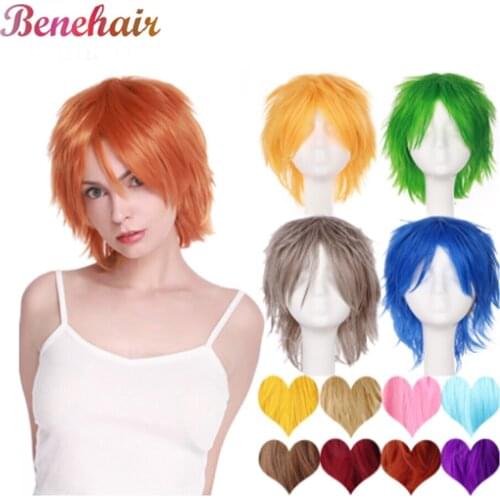 S-noilite Synthetic Wigs Cosplay Wig Straight Hair Extension Fake Hairpiece Purple Red Pink Blue Orange Pink Anime Wig For Women
