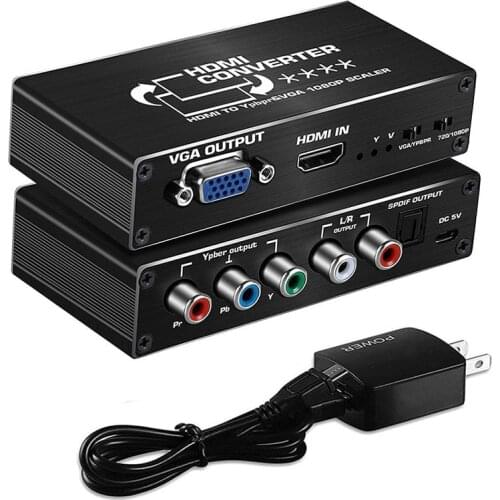 HDMI to YPbPr scaler 1080P HDMI to component RGB/5RCA or VGA scaler converter with Toslink SPDIF audio output for PC PS4