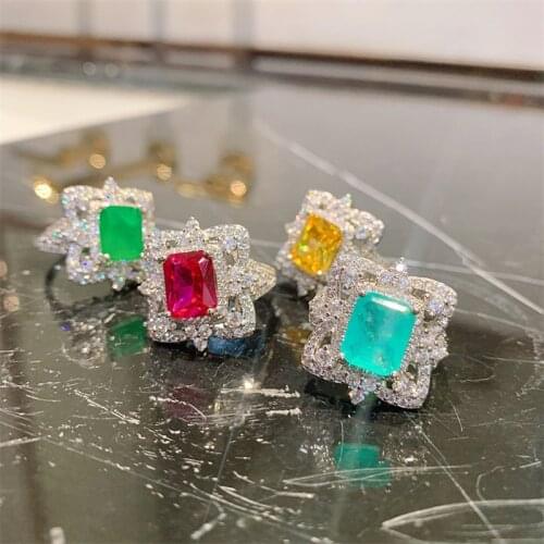 QTT New Arrival Vintage Ring Resizable 925 Sterling Silver Wedding Ring 2021 Trend Emerald Paraiba Tourmaline Gemstone Jewelry