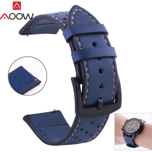 Genuine Cow Leather Strap 18mm 20mm 22mm 24mm Holes Design Men Replacement Watch Band Strap for Samsung Galaxy Huawei Amazfit