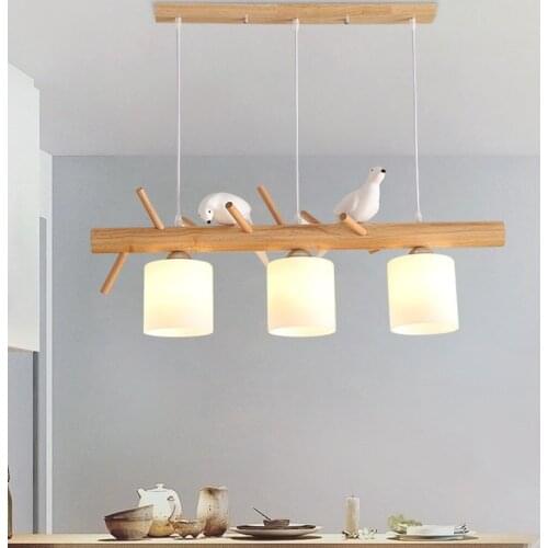 Country Nordic Bird Lamp Wooden Hanging Lamps Japanese Style Simple Home Decor Living Dining Room Lights Pendant Light Fixtures