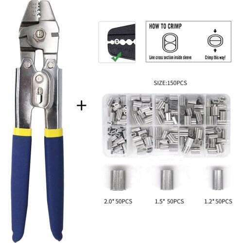 Stainless Steel Fishing Pliers Wire Rope Crimping Tool with 150Pcs Ferrule Crimping Loop Kit for Crimpers & Crimping Sleeves Kit