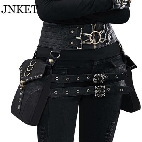 JNKET New Women Steam Punk Waist Bag Retro Multifunction Belt Bag PU Leather Waist Pouch Waist Pack