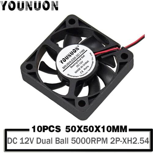 10 Pieces 50x50x10mm 12V Dual Ball Cooling Fan 5010 50mm DC Brushless Fan for PC Laptop Computer Case 3D Printer Cooler Fan