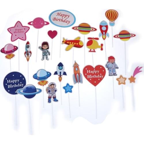 Visual Touch Astronaut Space Man Theme Cake Topper Boy Happy Birthday Cake Decorating Birthday Party Supplies