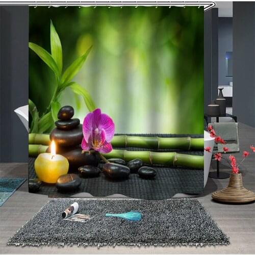 Custom Made Shower Curtain Bathroom Curtain Partition 1.5 x 1.8m 1.8 x 1.8m 1.8 x 2m Cobblestone Floral Banboo