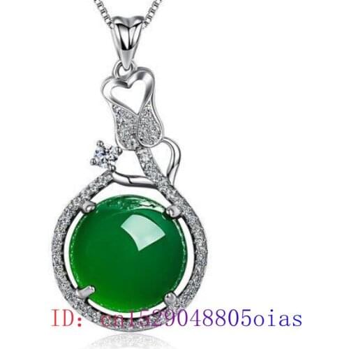 Green Jade Pendant Amulet Charm Necklace Zircon 925 Silver Fashion Crystal Chalcedony Gemstone Jewelry Gifts Chinese Natural