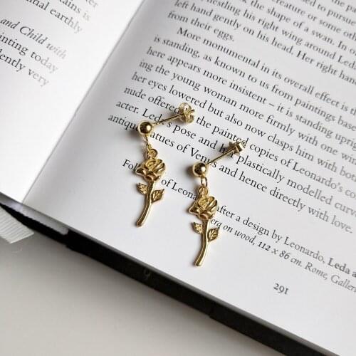 925 Sterling Silver Beast Inspired Jewelry Gold Rose Twig Flower Earrings Mothers Day Gifts for Her Bridal Rose Drop Earrings