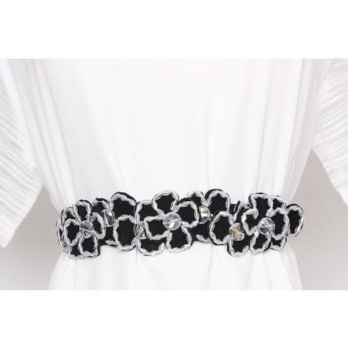 Womens runway fashion rhinestone beaded elastic Cummerbunds female Dress Corsets Waistband Belts decoration wide belt R2857