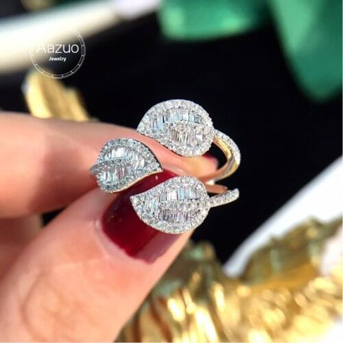 Aazuo 18K Solid White Gold Real Diamonds 0.50ct Luxury Female Leaf Ring Gift For Woman Engagement Party Au750 High Quality