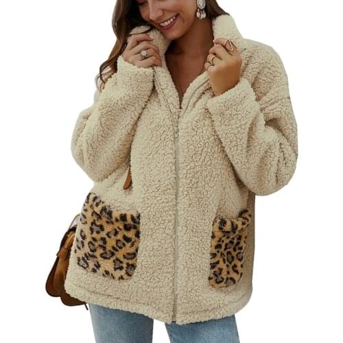 Winter plus size womens jacket 5XL-9XL fashion ladies zipper thick leopard print pocket plush lapel casual jacket