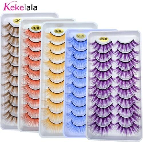 10 Pairs Newest 3D 5D Colored Eyelashes Fluffy Fake Cosplay Eyelashes White Blue Purple Red Colorful Eye Lashes False Cilia