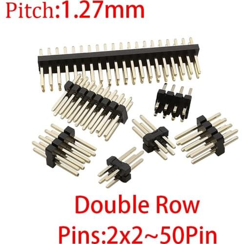 20Pcs DIP 2*2/3/4/5/6/7/8/9/10/12/16/20/40/50 Pin 1.27mm Double Row Male Pin Header PCB Board Connectors 1.27MM Pitch Pinheader
