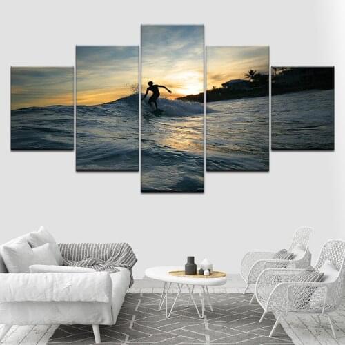 5 Piece Wallpapers a boy surfing on sea Art Canvas Print modern Poster Modular art painting for Living Room Home Decor