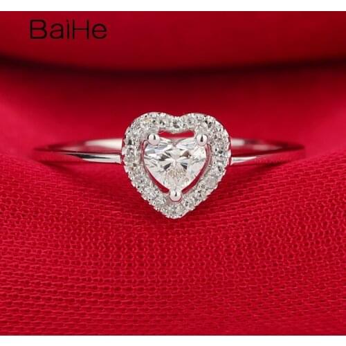 BAIHE Genuine Solid 18K White/Yellow/Rose Gold FG/SI Natural Diamond Ring Women Fine Jewelry кольца кольцо Wedding Heart Ring