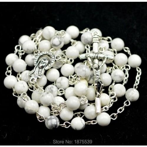 White pine round bead catholic rosary lovely rosary