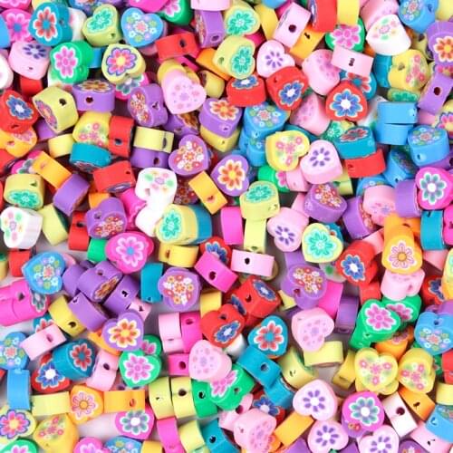 50/100Pcs/Lot Mixed Color Heart Flower Style Polymer Clay Spacer Beads DIY Necklace Bracelet Earring Jewelry Accesories