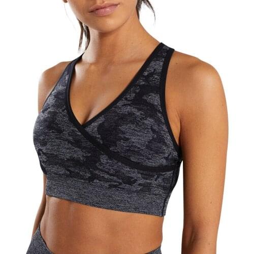 2019 black Camo Seamless Cross Back Sports Bra Top Yoga Bra Stretch Fitness Vest Breathable Workout Running Fitness Gym Bra