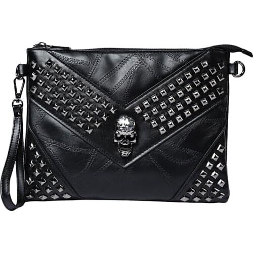 DAEYOTEN 2019 Clutch Handbag Rivets & Skull Decoration Envelope Bag Male Shoulder Messenger Bag Free Shipping ZM0480
