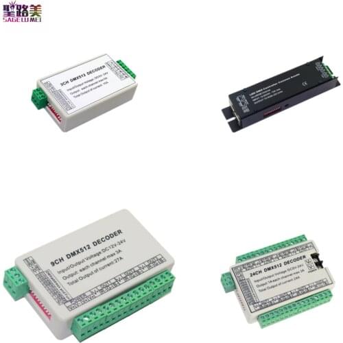 DC12V-24V 3CH 9CH 24CH Channel DMX512 Decoder DMX LED Controller Dimmer Driver 3P terminal For RGB LED Lights