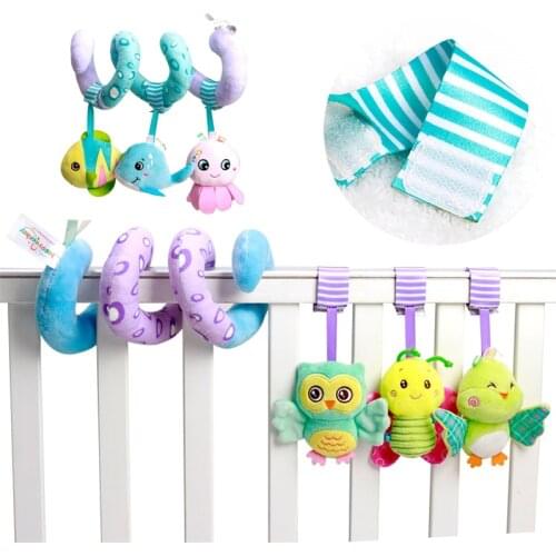 Baby Spiral Hanging Rattles 0-12 Months Infant Cartoon Owl Bed Stroller Toys Squeaky Hand Bells Toy Plush Toddler погремушки